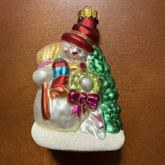 Vintage UT Snowman Christmas Ornament Blown Glass Handpainted Retro Red Green - Picture 7 of 8